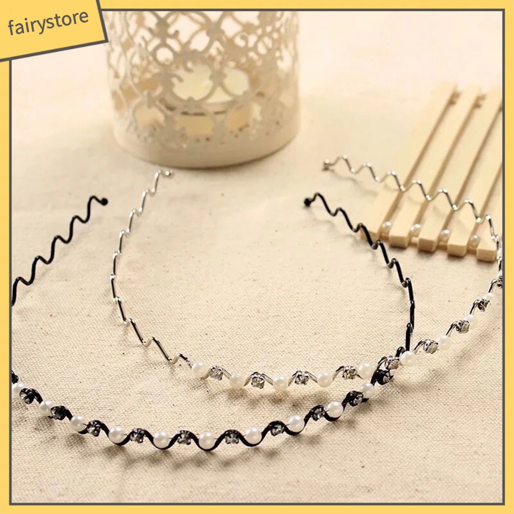 Băng Đô Cài Tóc Đính Đá &amp; Ngọc Trai Giả Bằng Kim Loại Thời Trang Cho Nữ