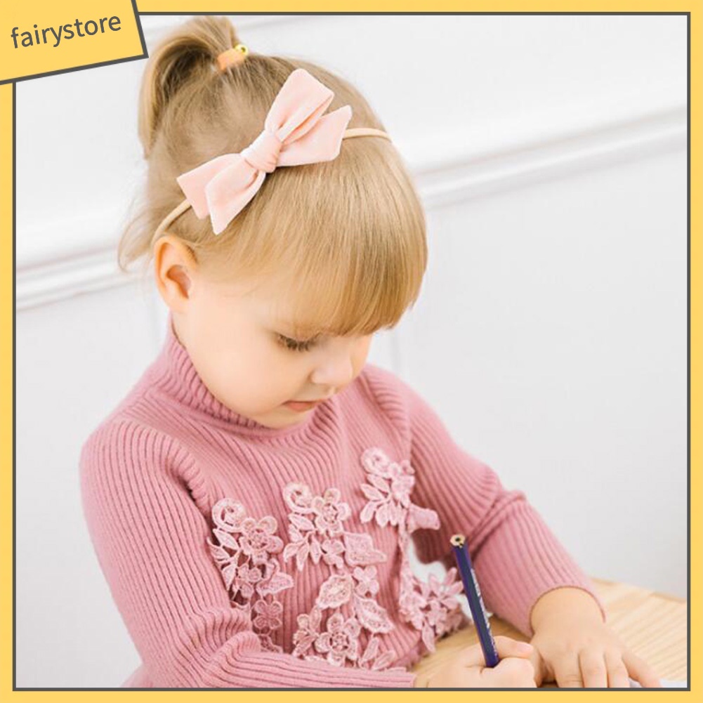 Băng Đô Cài Tóc Co Giãn Đính Nơ Bằng Nhung Màu Trơn Dễ Thương Cho Bé Gái