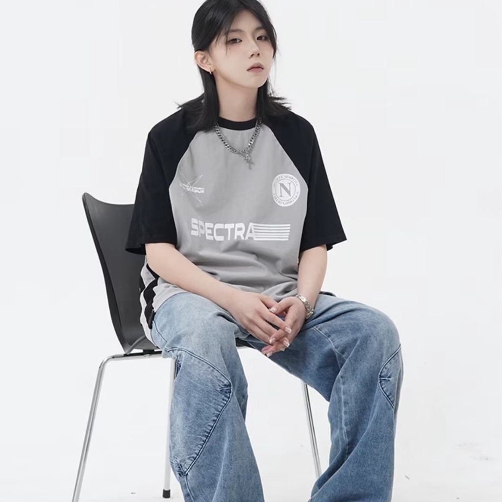 Áo Thun Raglan Tay Ngắn Dáng Rộng Phong Cách Thời Trang Đường Phố Mỹ