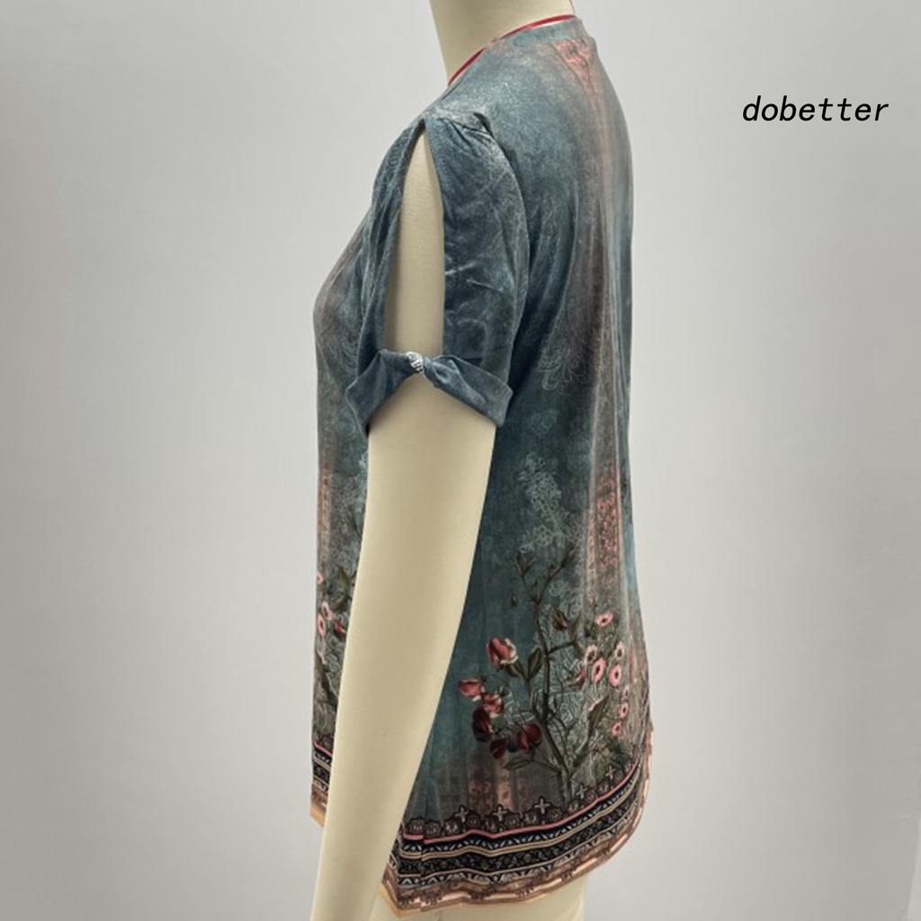 Áo Thun Tay Ngắn Cổ Tròn In Hình Hoa Phong Cách Dân Tộc Thời Trang Mùa Hè Plus Size Cho Nữ