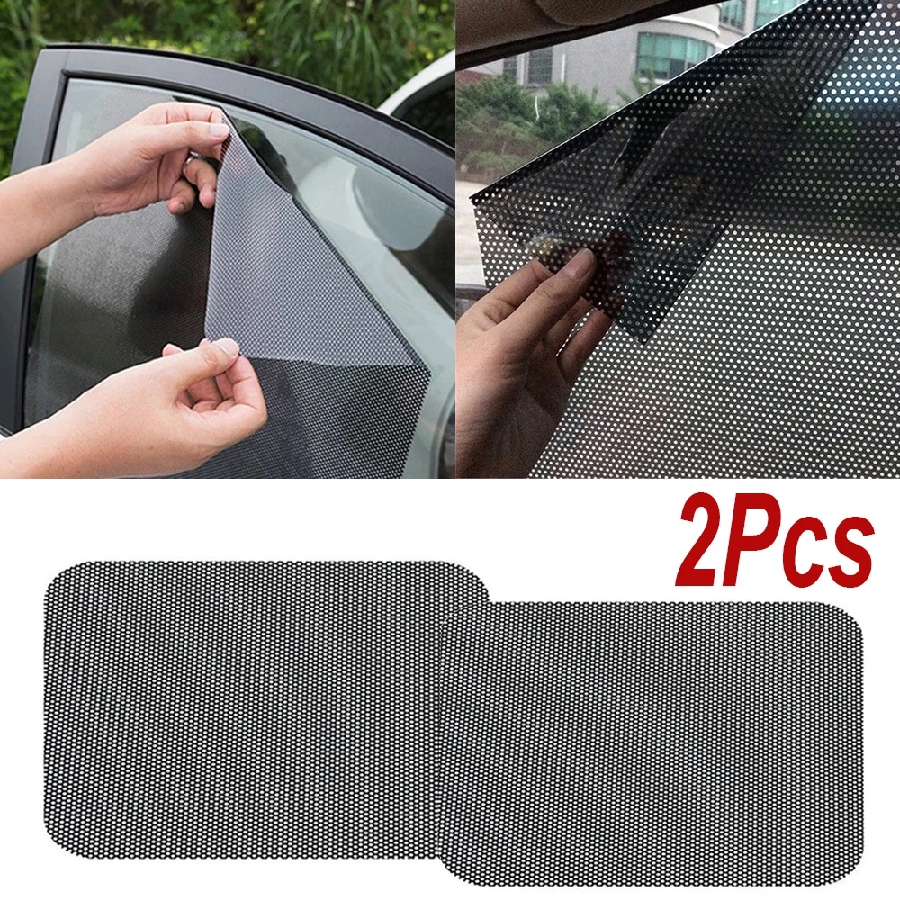 Bộ 2 Miếng Dán Cửa Sổ Xe Hơi 72x52cm Bằng PVC Chống Nắng Màu Đen Có Lỗ Nhỏ DIY