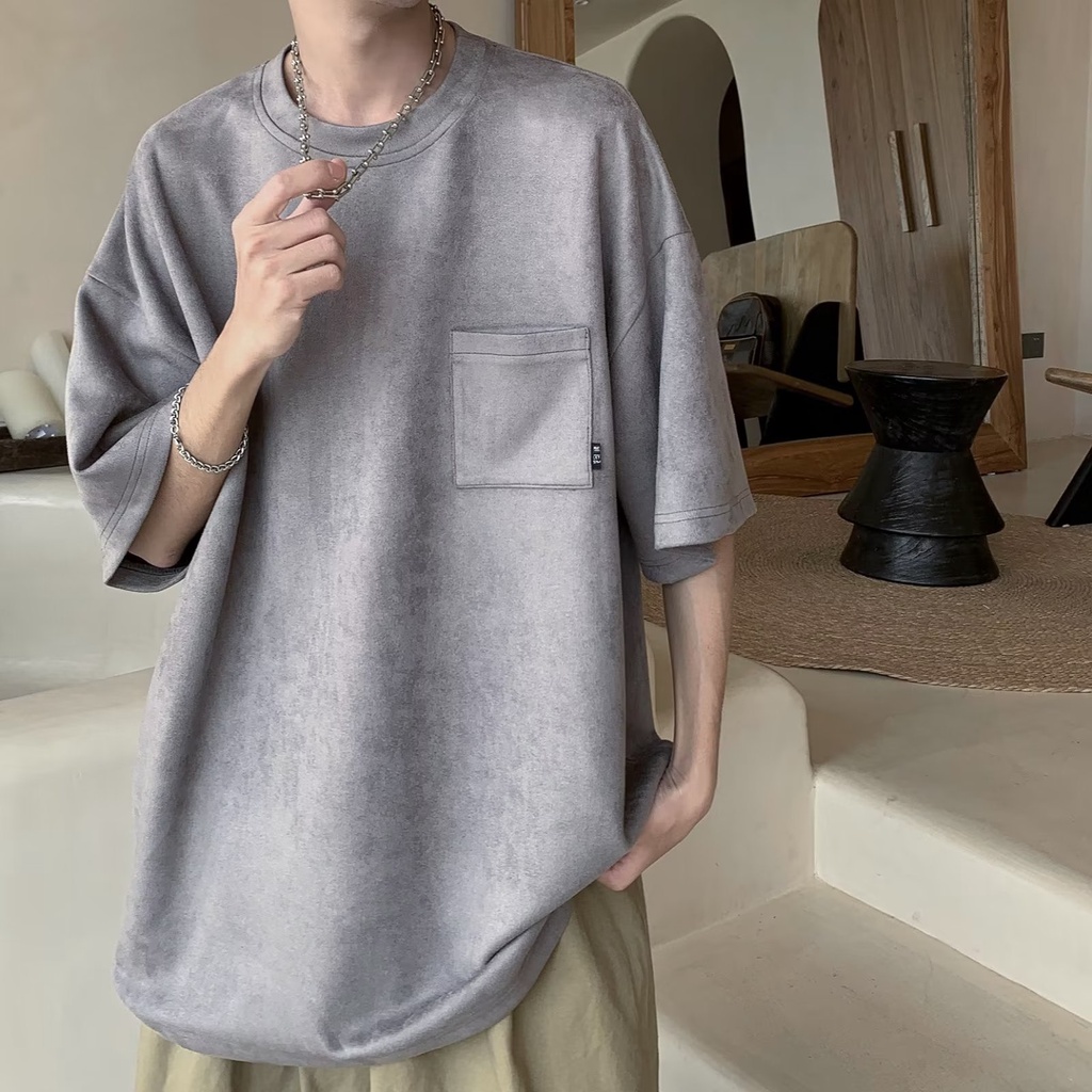 Áo Thun Tay Ngắn Cổ Tròn Có Túi Đơn Giản Phong Cách Đường Phố Mỹ Cho Nam