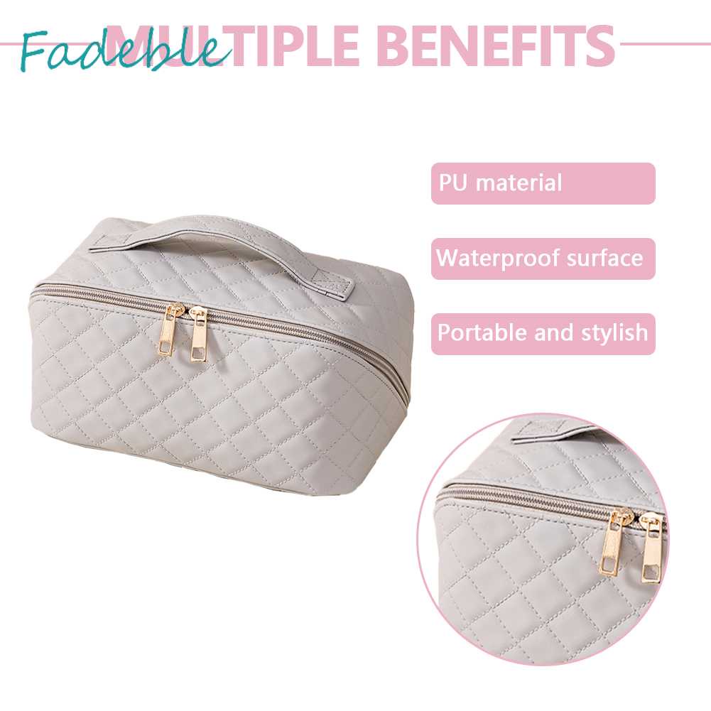 Túi Đựng Mỹ Phẩm Bằng Da PU Sức Chứa Lớn Họa Tiết Kẻ Sọc Thời Trang Mùa Hè Cho