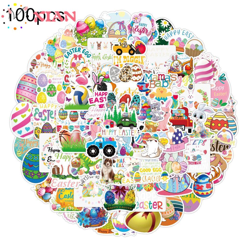 Bộ 100 Miếng Dán Trang Trí Laptop / Vali / Điện Thoại Hình Thỏ Hoạt Hình Dễ Thương