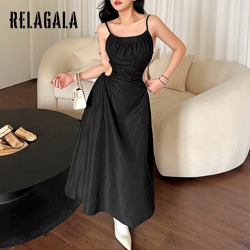 Đầm Midi Hai Dây Hở Lưng Màu Trơn Phong Cách Thời Trang Mới 2023 Dành Cho Nữ