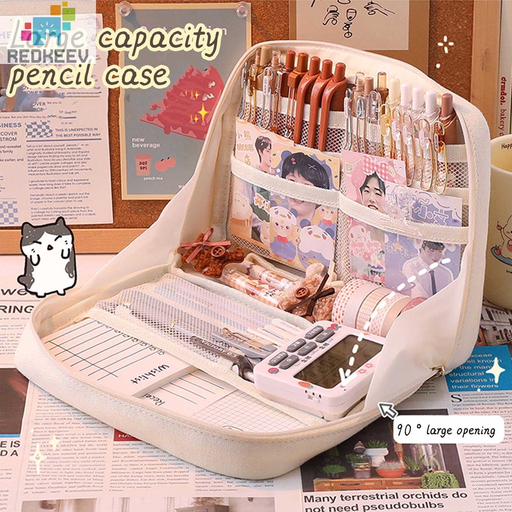 Túi Đựng Bút Bằng Vải Canvas Nhiều Ngăn Có Khóa Kéo Sức Chứa Lớn