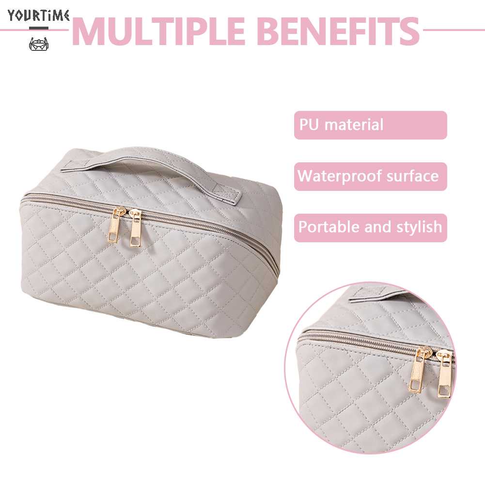 Túi Đựng Mỹ Phẩm Bằng Da PU Sức Chứa Lớn Họa Tiết Kẻ Sọc Thời Trang Mùa Hè Cho