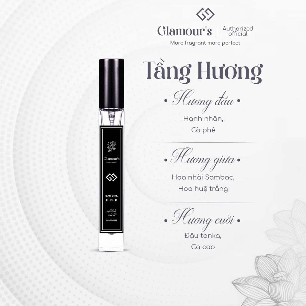 Combo bí ẩn 3 mùi hương nước hoa nữ Glamour's nguyên liệu nhập Pháp Hương thơm ngọt ngào,, quyến rũ, bí ẩn 3 chai 10ml