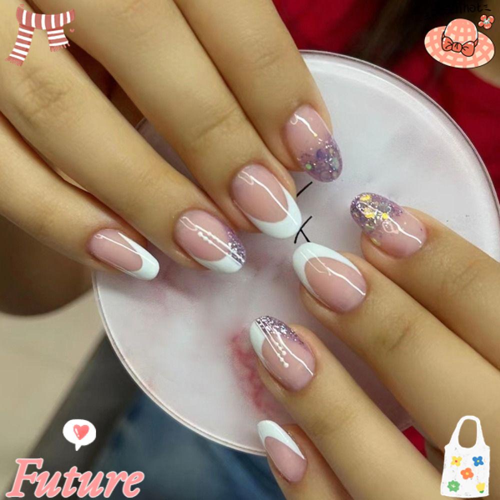 Set 24 Móng Tay Giả Dạng Nhấn Phong Cách Pháp