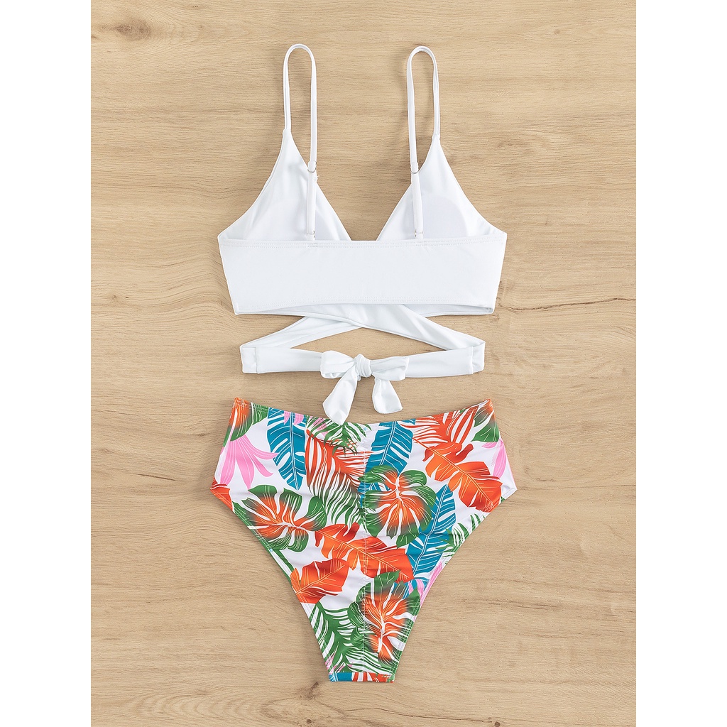 Bộ Đồ Bơi Bikini Màu Trơn Lưng Cao Gợi Cảm Cho Nữ