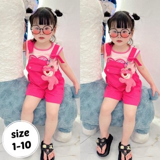 Set yếm gấu hồng kaki cho bé gái