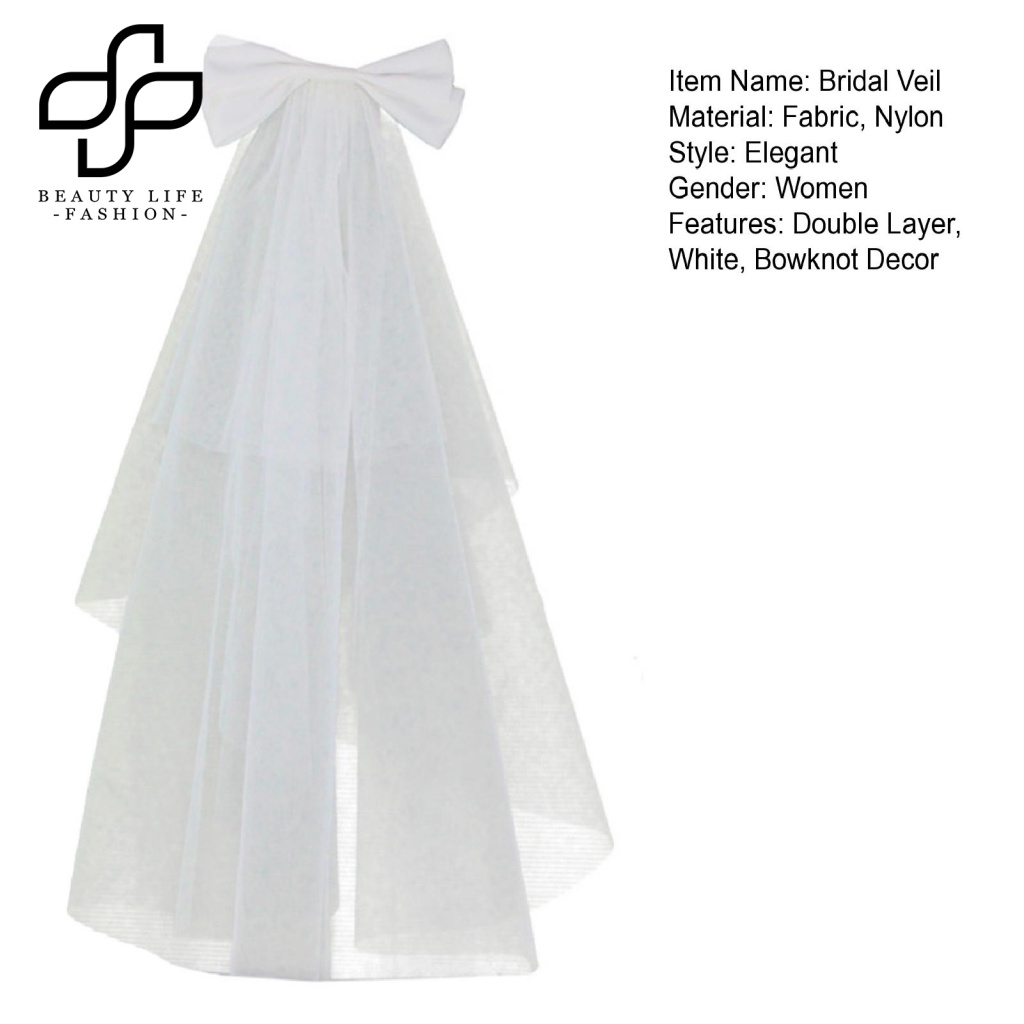 Mạng Che Mặt Đính Nơ Lưới Hai Lớp Màu Trắng Phong Cách Retro Dành Cho Cô Dâu Chụp Ảnh