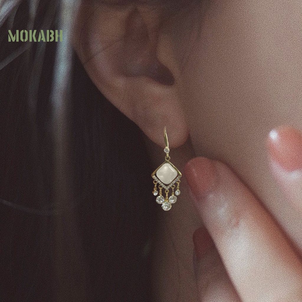 1 Cặp Bông Tai Dáng Dài Đính Đá Lấp Lánh Phong Cách Bohemia