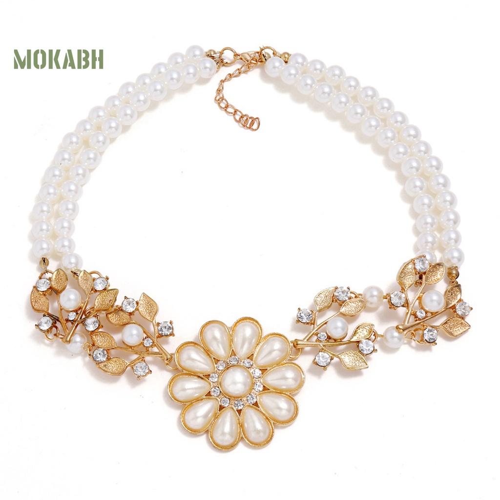 Vòng Cổ Choker Hai Lớp Đính Hoa Hướng Dương Và Ngọc Trai Nhân Tạo Phong Cách Bohemian Thanh Lịch Dành Cho Nữ