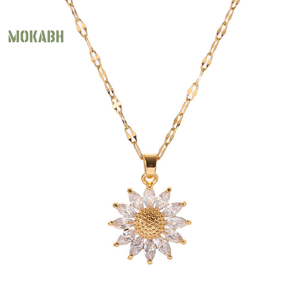 [Mok Abh] Vòng cổ Mạ Điện Mặt Hình Hoa Hướng Dương Lấp Lánh Có Thể Điều Chỉnh Kích Thước