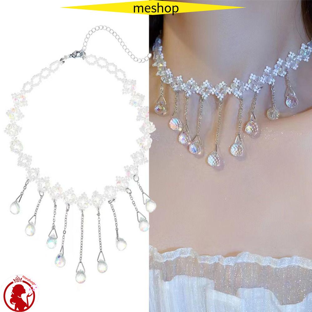 Vòng Cổ Choker Thiết Kế Dạng Chuỗi Hạt Phối Dây Tua Rua Dài Thời Trang