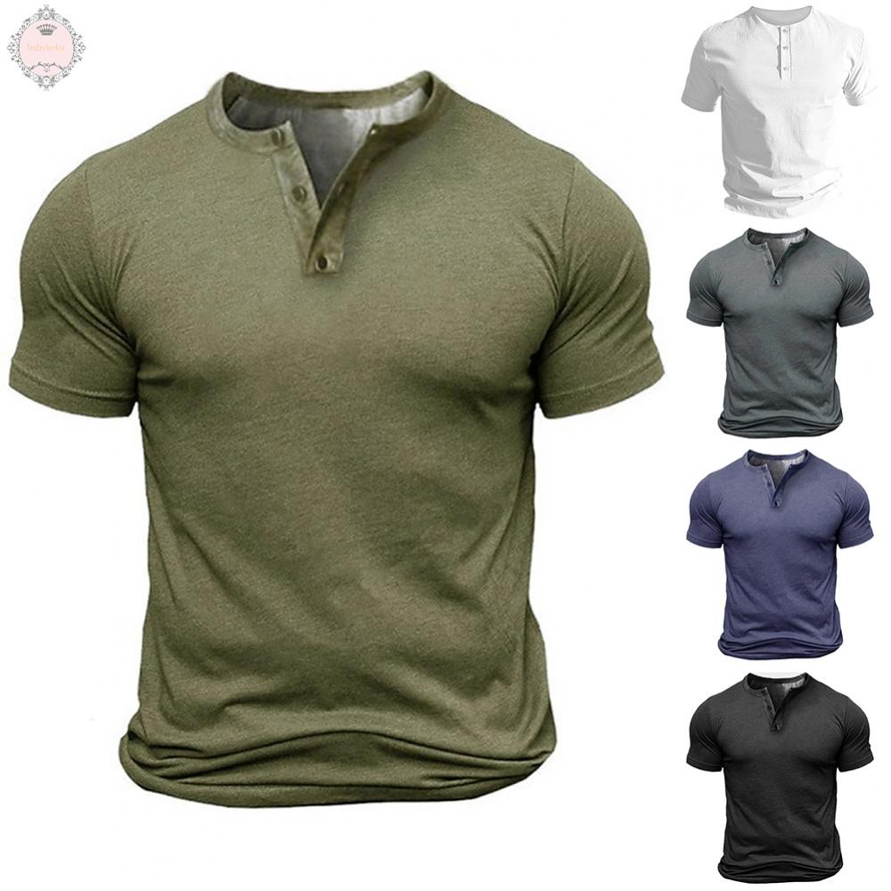 Vintage Henley T Shirt Men's Casual Top V Neck Tee Short Sleeve Men Pullover Blouse