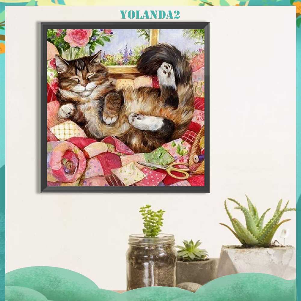Tranh Đính Đá Kim Cương Toàn Bộ 5D DIY Hình Vẽ Mèo Trang Trí Nhà Cửa