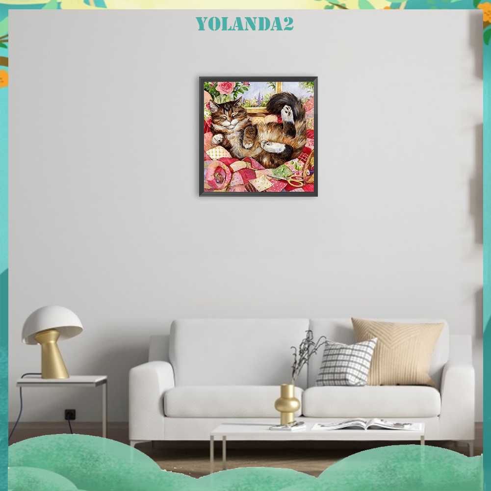 Tranh Đính Đá Kim Cương Toàn Bộ 5D DIY Hình Vẽ Mèo Trang Trí Nhà Cửa