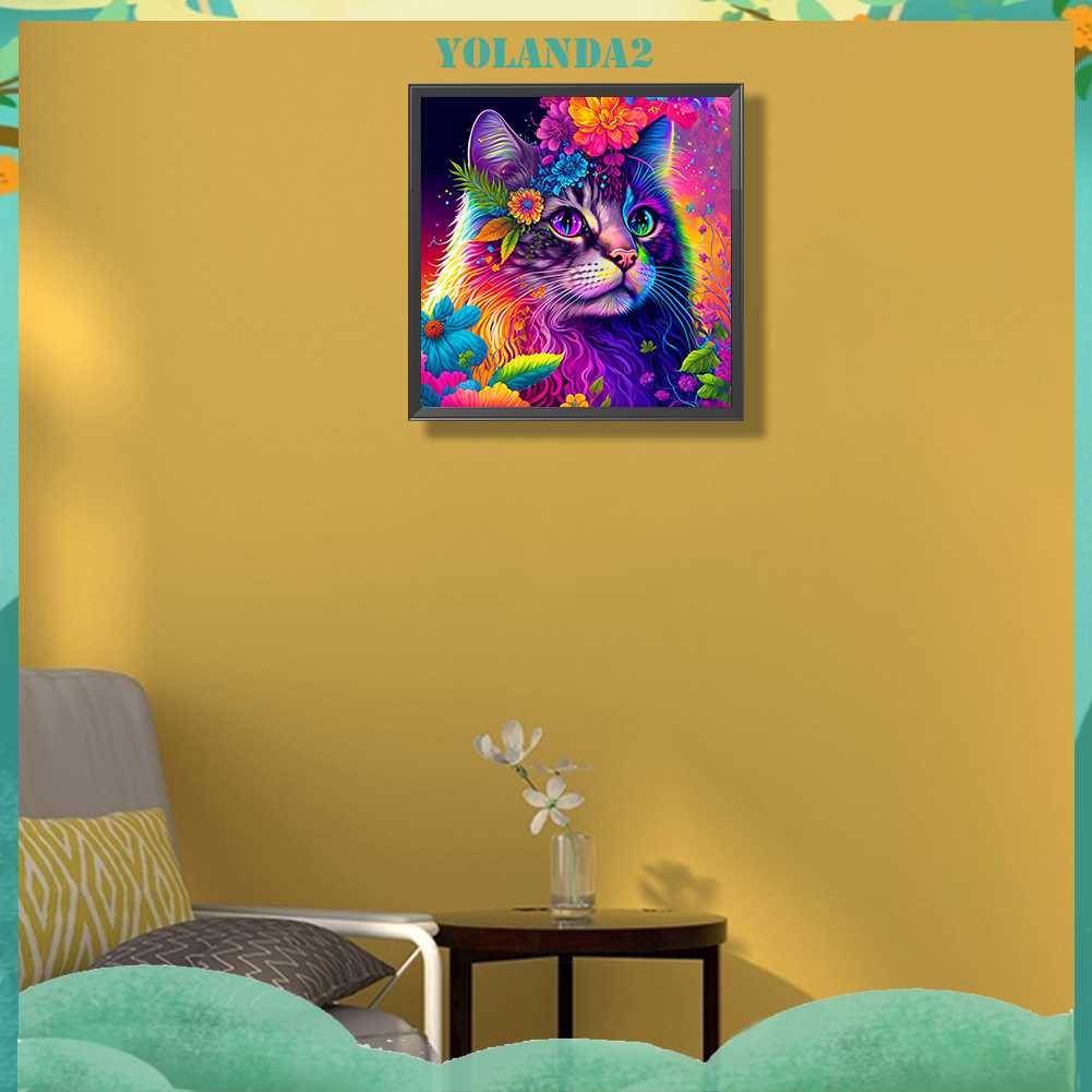 Tranh Đính Đá Kim Cương Toàn Bộ 5D DIY Hình Vẽ Mèo Trang Trí Nhà Cửa