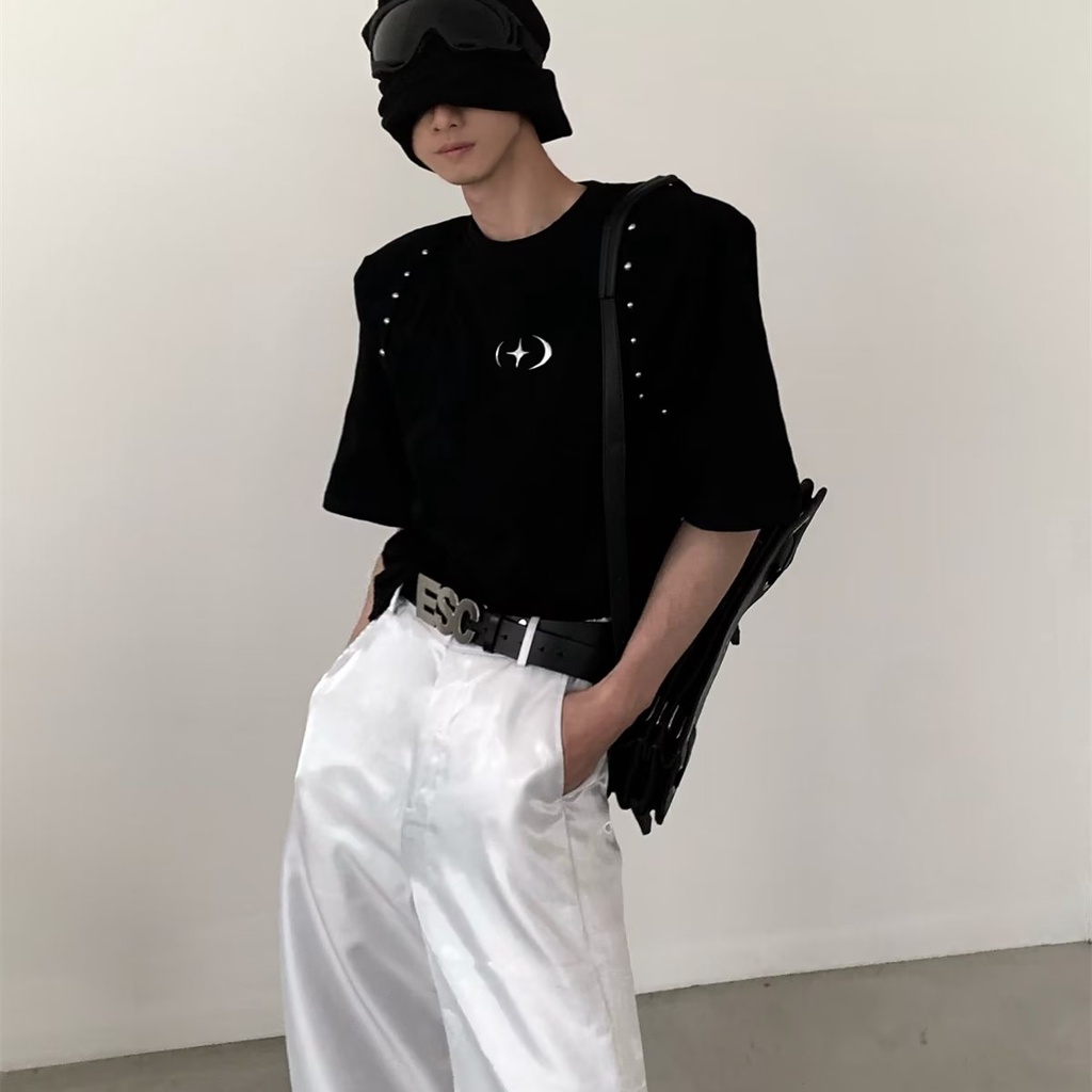 Áo Thun Cotton Tinh Khiết Tay Ngắn Thiết Kế Đường Viền Hạt Kim Loại Đơn Giản Dễ Phối Đồ Mùa Hè Nich