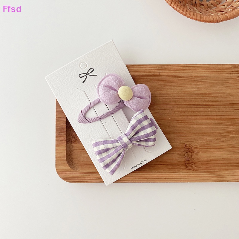 {Ffsd} Bộ 2 Kẹp Tóc Nơ Màu Tím Ngọt Ngào Phong Cách Hàn Quốc Cho Bé Gái
