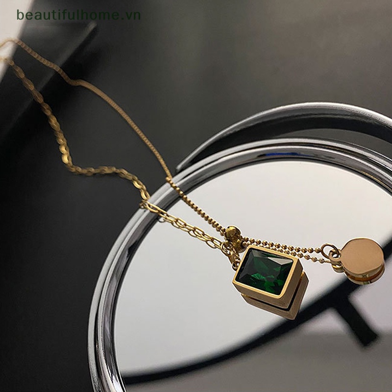 Vòng cổ Mặt Đá Xanh Lá Bằng Thép Không Gỉ Phong Cách Hip Hop Thời Trang Cho Nữ