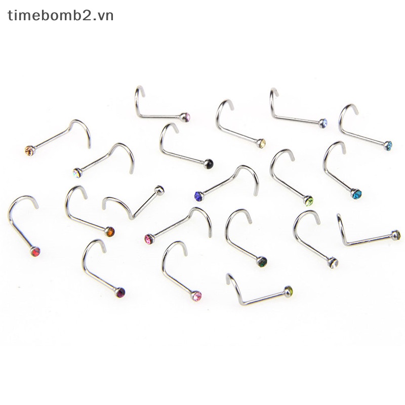 Set 20 Khuyên Mũi Bằng Thép Không Gỉ Đính Đá Pha Lê