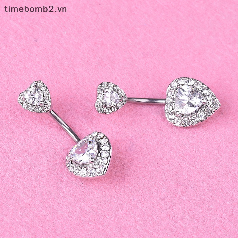 {Timebomb} Khuyên Rốn Dạng Thanh Tạ Hình Trái Tim Pha Lê