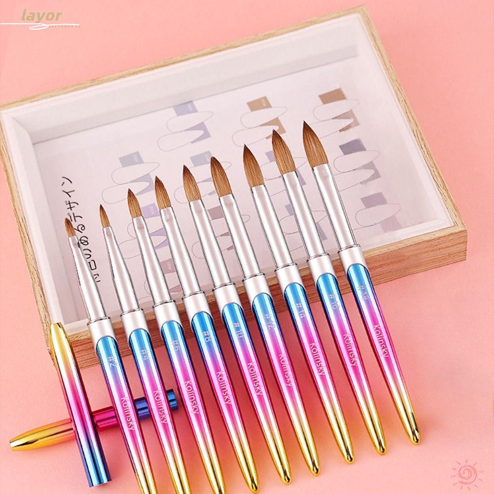 Cọ Vẽ Móng Trang Trí Chuyên Nghiệp Màu Cầu Vồng Kèm Nắp Đậy|Bàn Chải Móng Tay Cầm Gỗ