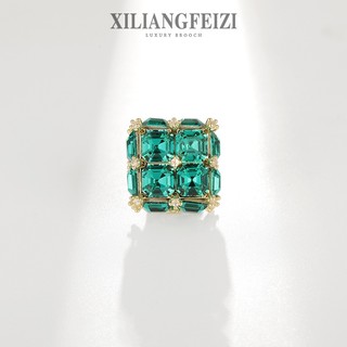 Xiliangfeizi ghim cài áo hình vuông zircon màu xanh lá cao cấp trâm nhỏ kim cổ áo thời trang
