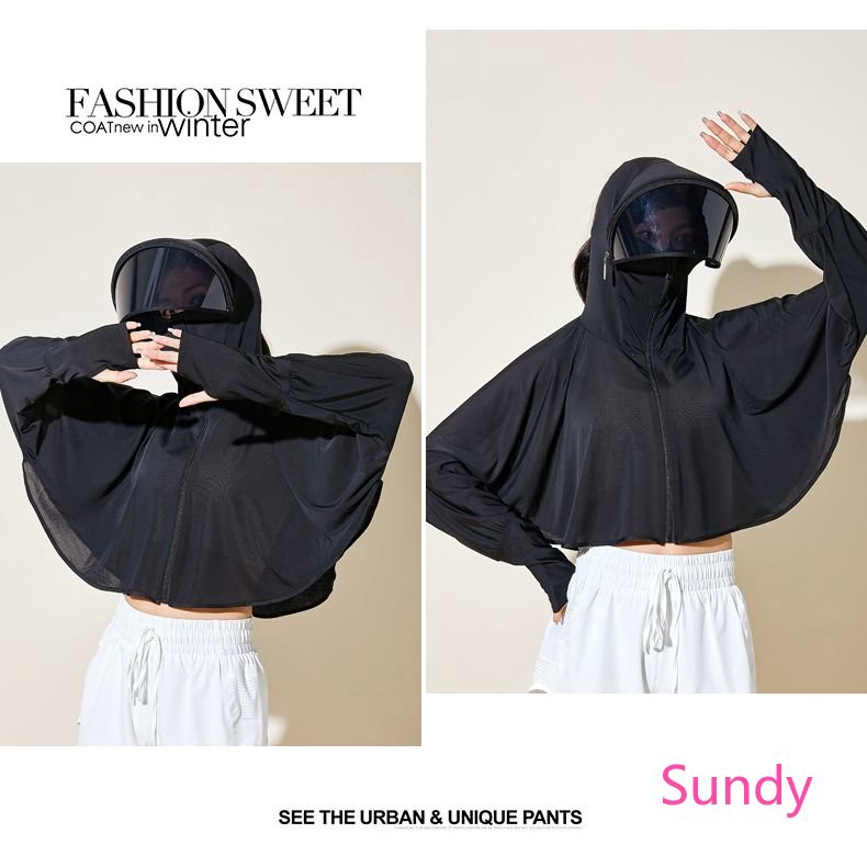 Khẩu Trang Chống Nắng Bằng Lụa Lạnh Có Mũ Trùm Tiện Dụng Cho Nữ