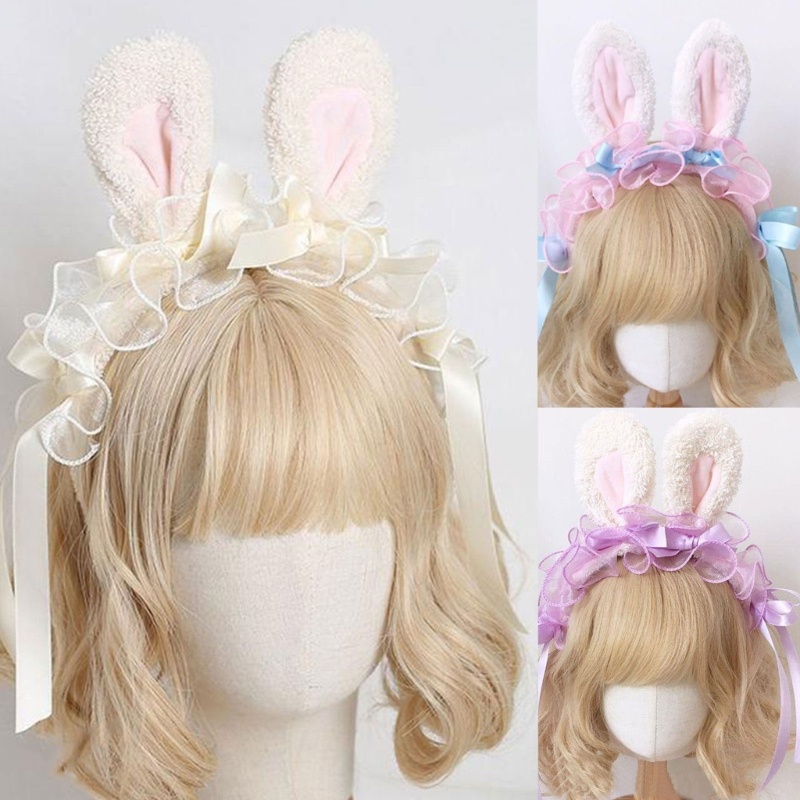 Băng Đô Tai Thỏ Lông Nhung Phong Cách Lolita