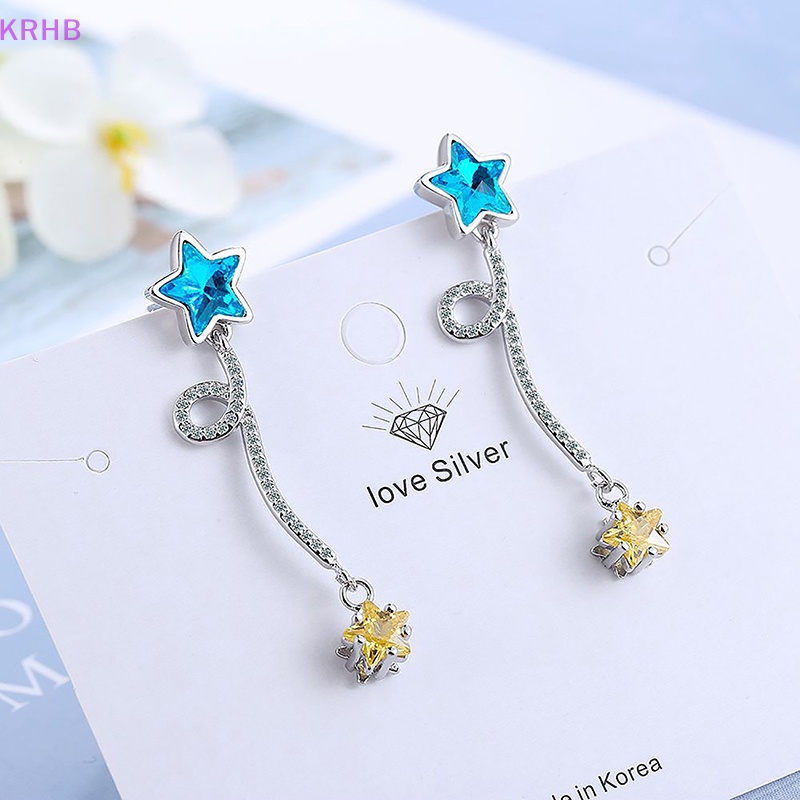 1 Đôi Bông Tai Hình Ngôi Sao Nhỏ Đính Đá Zircon Màu Xanh Dương Dễ Thương Dành Cho Nữ Mới