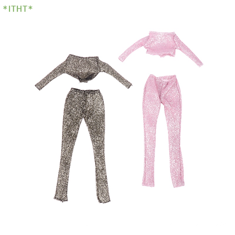 Bộ Áo Thun Tay Dài + Quần Dài Màu Hồng Lấp Lánh Dành Cho Búp Bê Mới