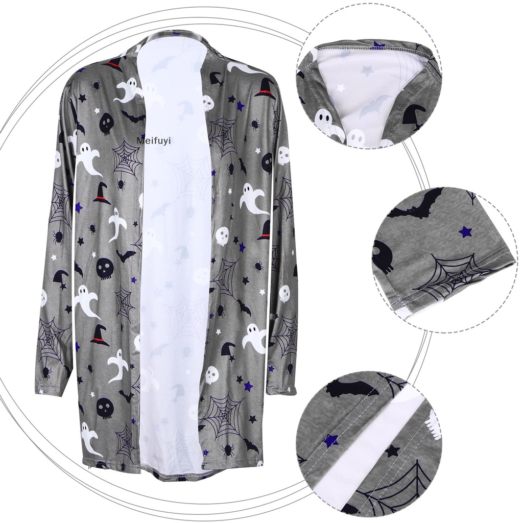 [Meifuyi] Áo Khoác Cardigan Dệt Kim Tay Dài Hình Mèo Bí Ngô Halloween Cho Nữ