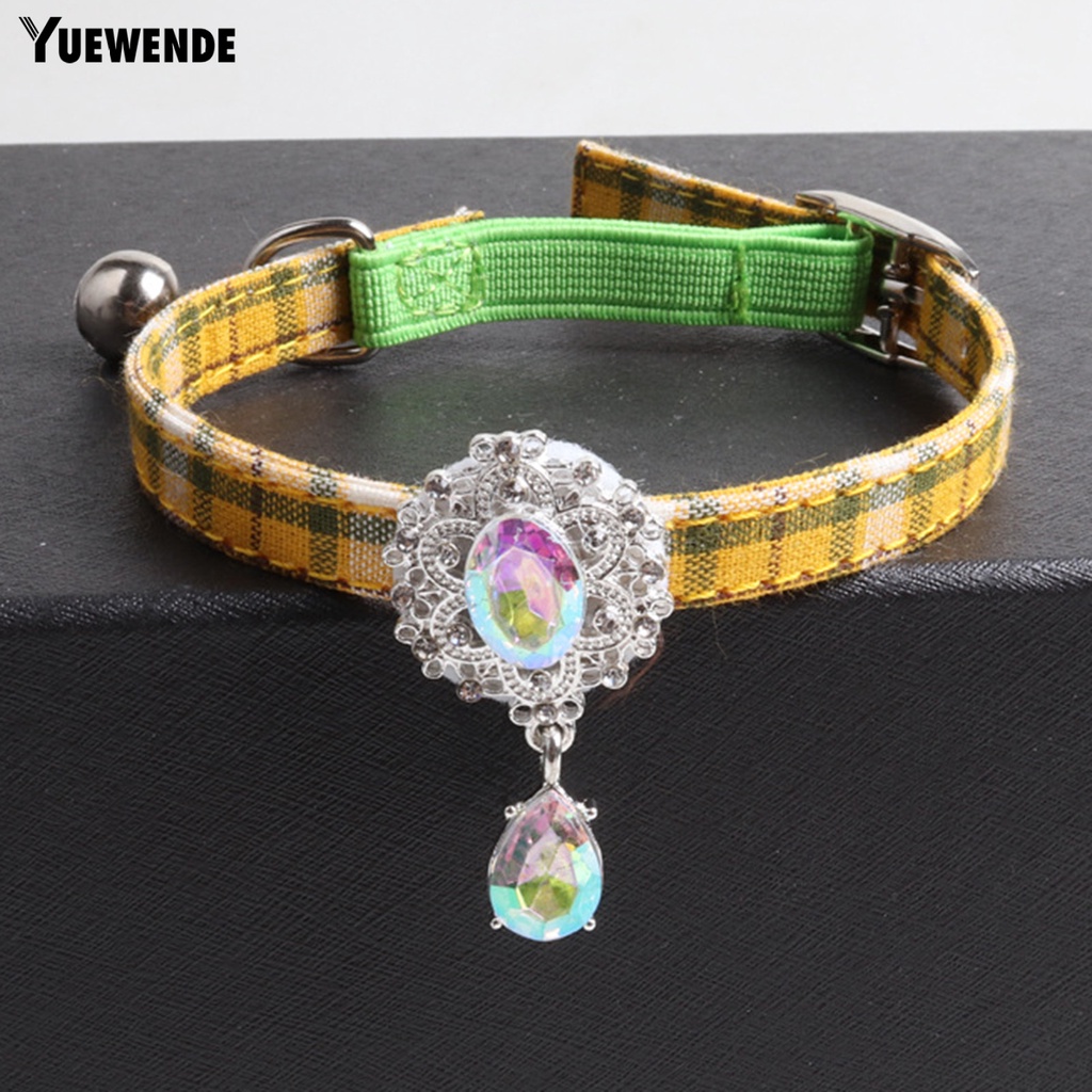 Vòng Đeo Cổ YQ.E Họa Tiết Kẻ Ô Đính Đá Có Thể Điều Chỉnh Tiện Dụng Cho Thú Cưng