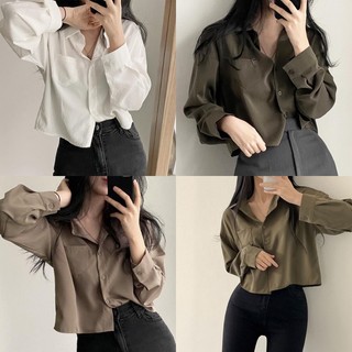 Áo Sơ Mi Nữ Tay Dài Dáng Rộng Cài Nút Phía Trước Thời Trang Hàn Quốc