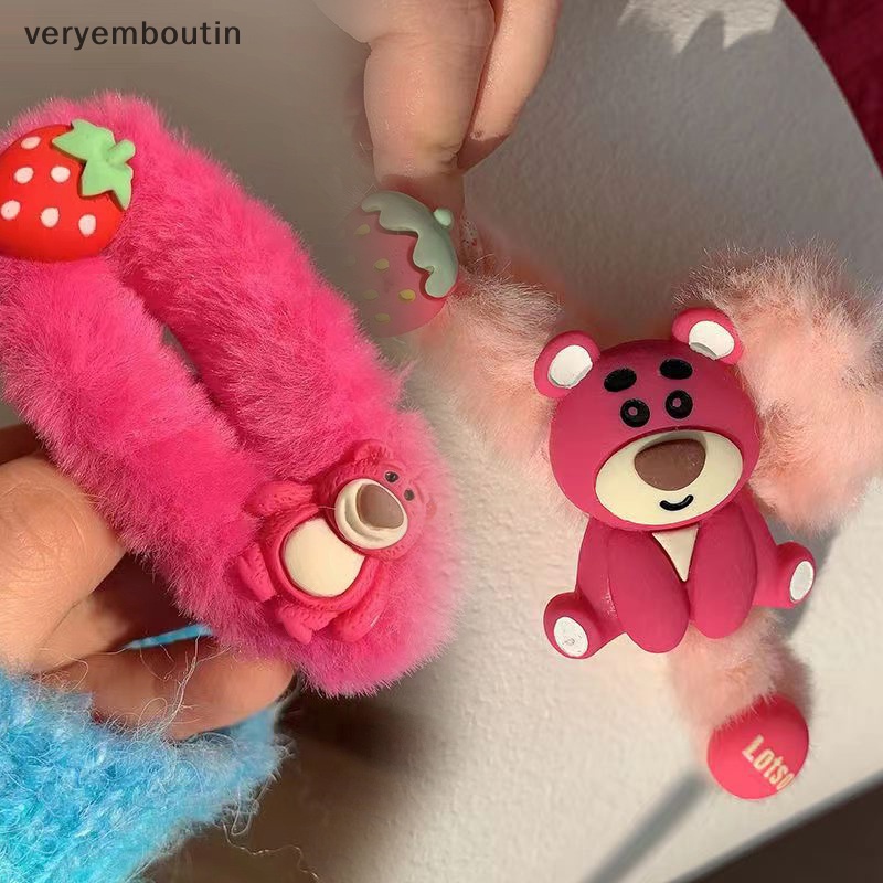 Kẹp Tóc Hình Gấu / Dâu Tây Phủ Lông Nhung Dễ Thương Xinh Xắn Cho Nữ