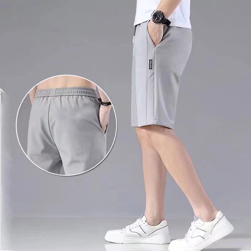 HANLU Quần Short Vải Lụa Lạnh Thoáng Khí Dáng Rộng Cỡ Lớn Thời Trang Cho Nam