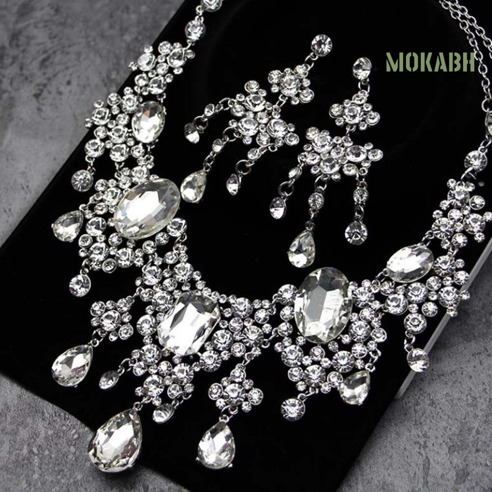 Bộ 2 Vòng cổ + Bông Tai Đính Đá Lấp Lánh Thời Trang Cho Nữ