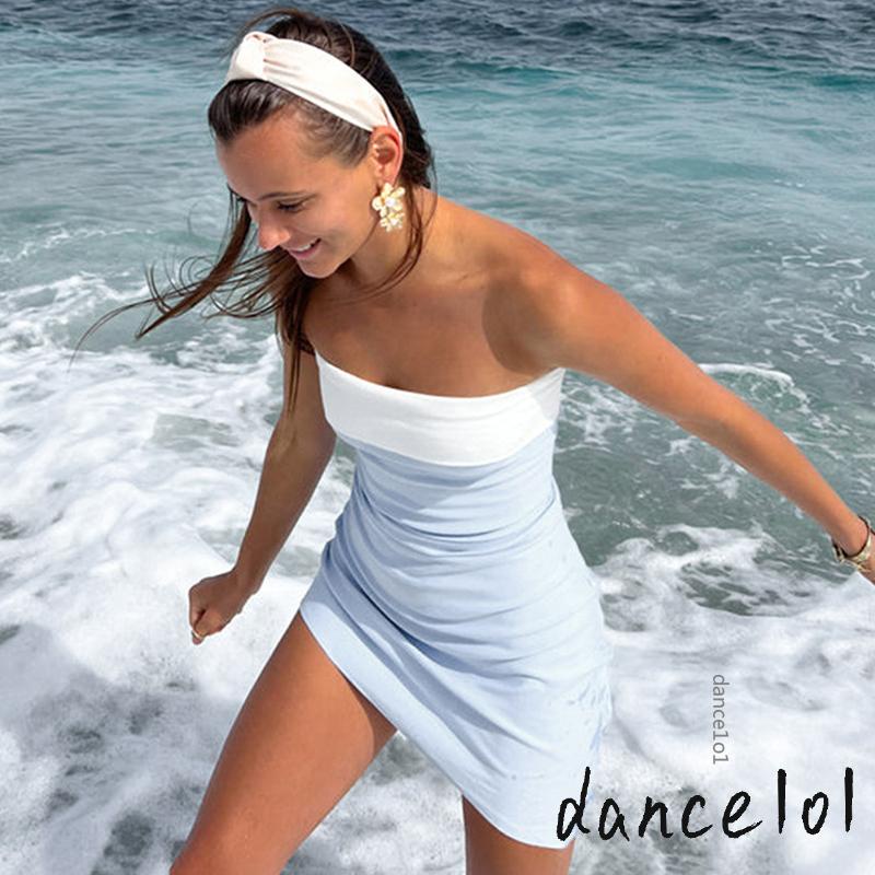 Đầm Mini Ôm Dáng Không Dây Cổ Thuyền Màu Sắc Tương Phản 1O1 Dành Cho Nữ