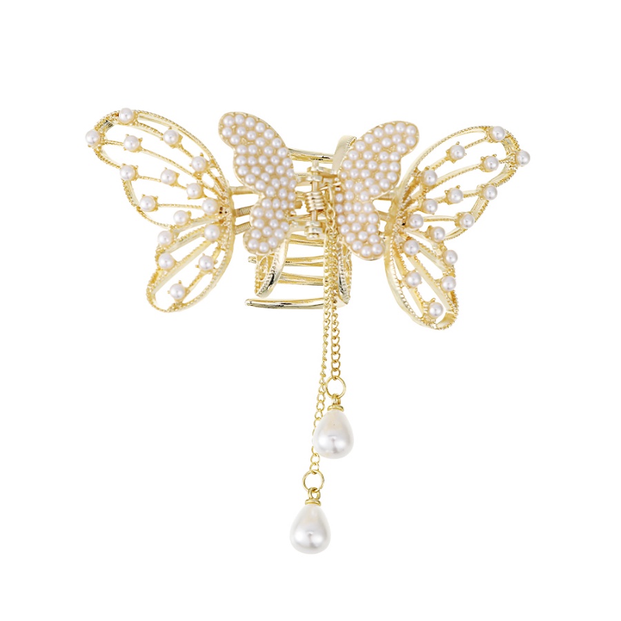 Kẹp Tóc Đuôi Ngựa Hình Bướm Có Đính Đá &amp; Ngọc Trai Giả Bằng Hợp Kim