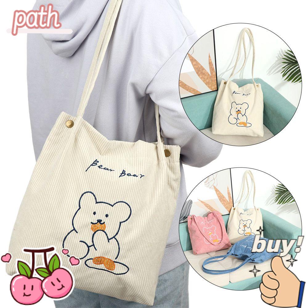 PATH Túi Tote Đeo Vai Cỡ Lớn Thêu Hình Gấu Dễ Thương