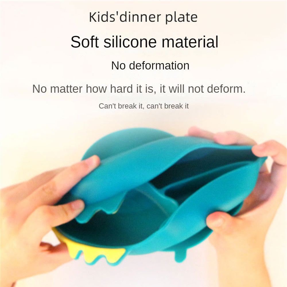 Bộ Tô Muỗng Nĩa Ăn Chia Ngăn Bằng Silicon Mềm Tay Cầm Ngắn Hình Hoạt Hình Dành Cho Trẻ Em