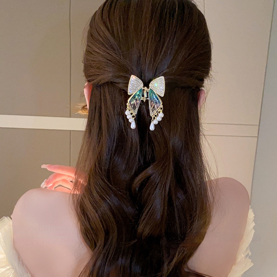 Kẹp Tóc Hình Bướm Bằng Hợp Kim Có Đính Đá &amp; Ngọc Trai