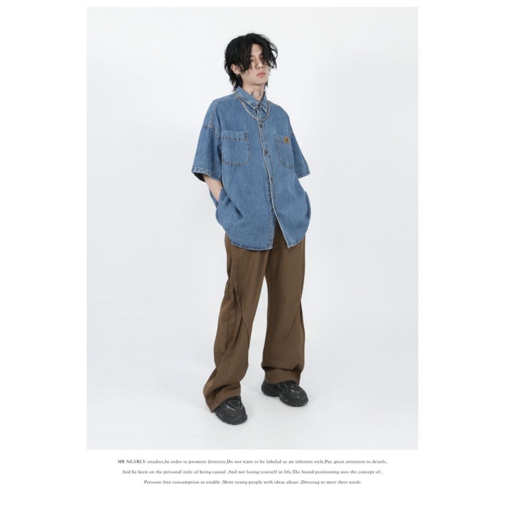 Áo Sơ Mi Denim Tay Ngắn Dáng Rộng Phong Cách Thời Trang Đường Phố Nhật Bản Cho Nam Và Nữ