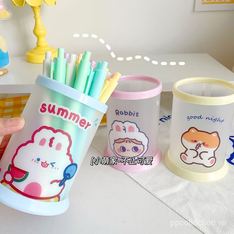 Hộp Đựng Bút Hình Tròn Họa Tiết Hoạt Hình Xinh Xắn Giá Đỡ