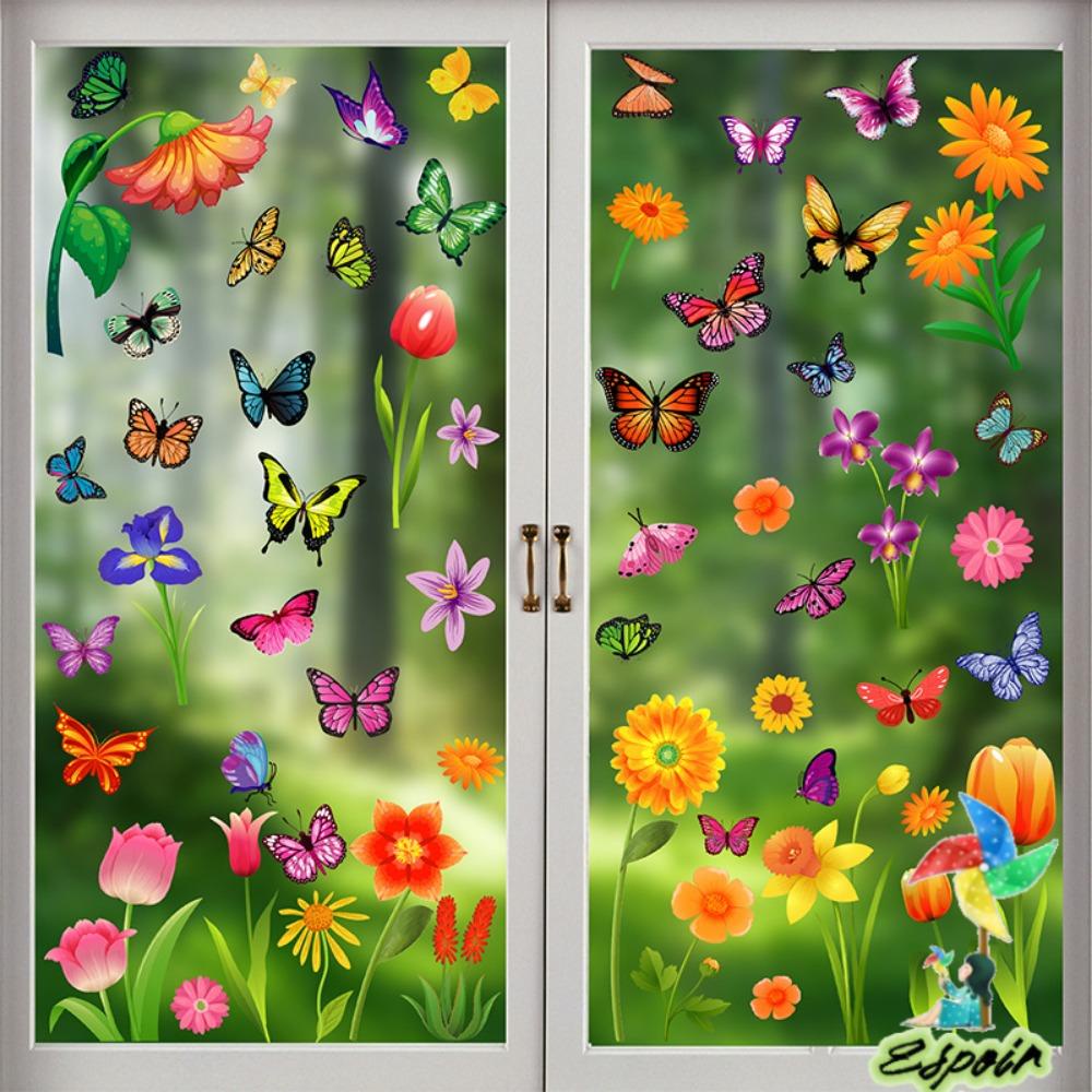 Bộ 18 Miếng Dán Cửa Sổ Hình Chim Và Bướm