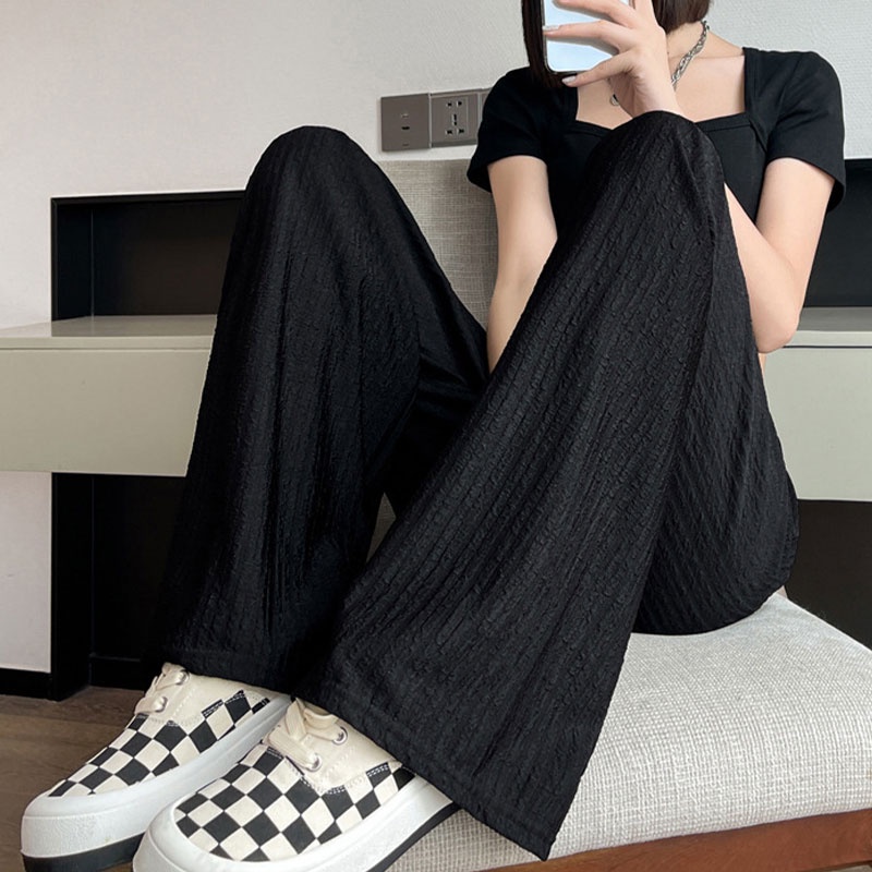 Quần Thể Thao Lưng Cao Ống Rộng Chất Liệu Lụa Mỏng Thời Trang Mùa Hè Cho Nữ